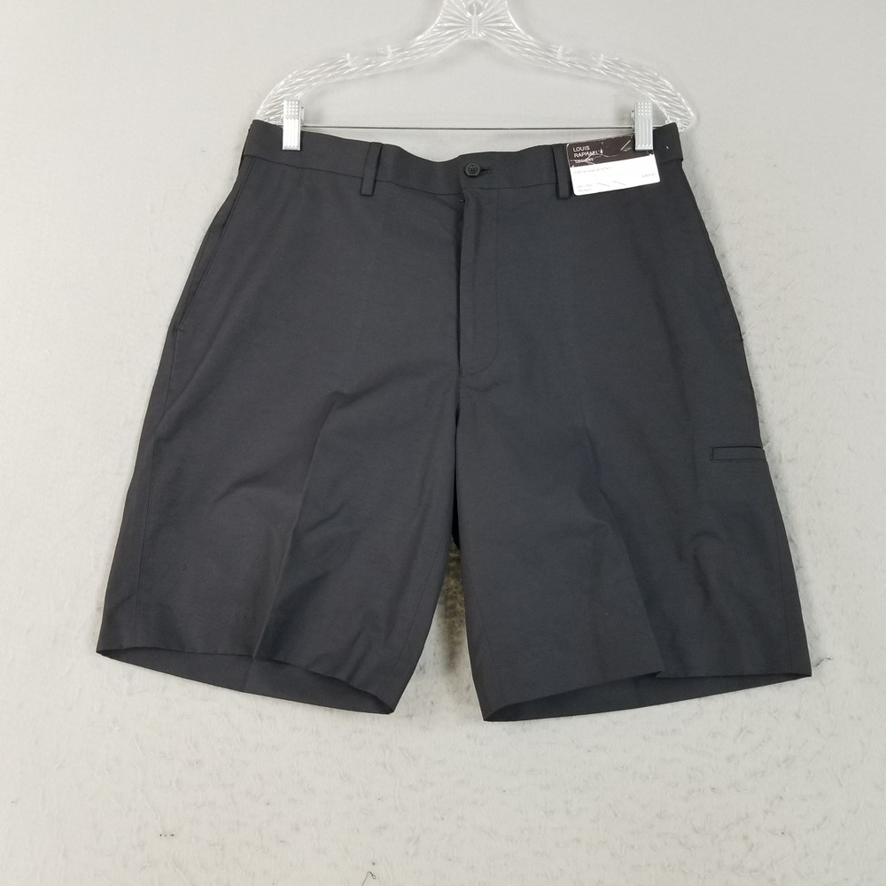 Louis Raphael Shorts Mens 34X9.5 Black Twill Sample Flat Front Comfort Waist